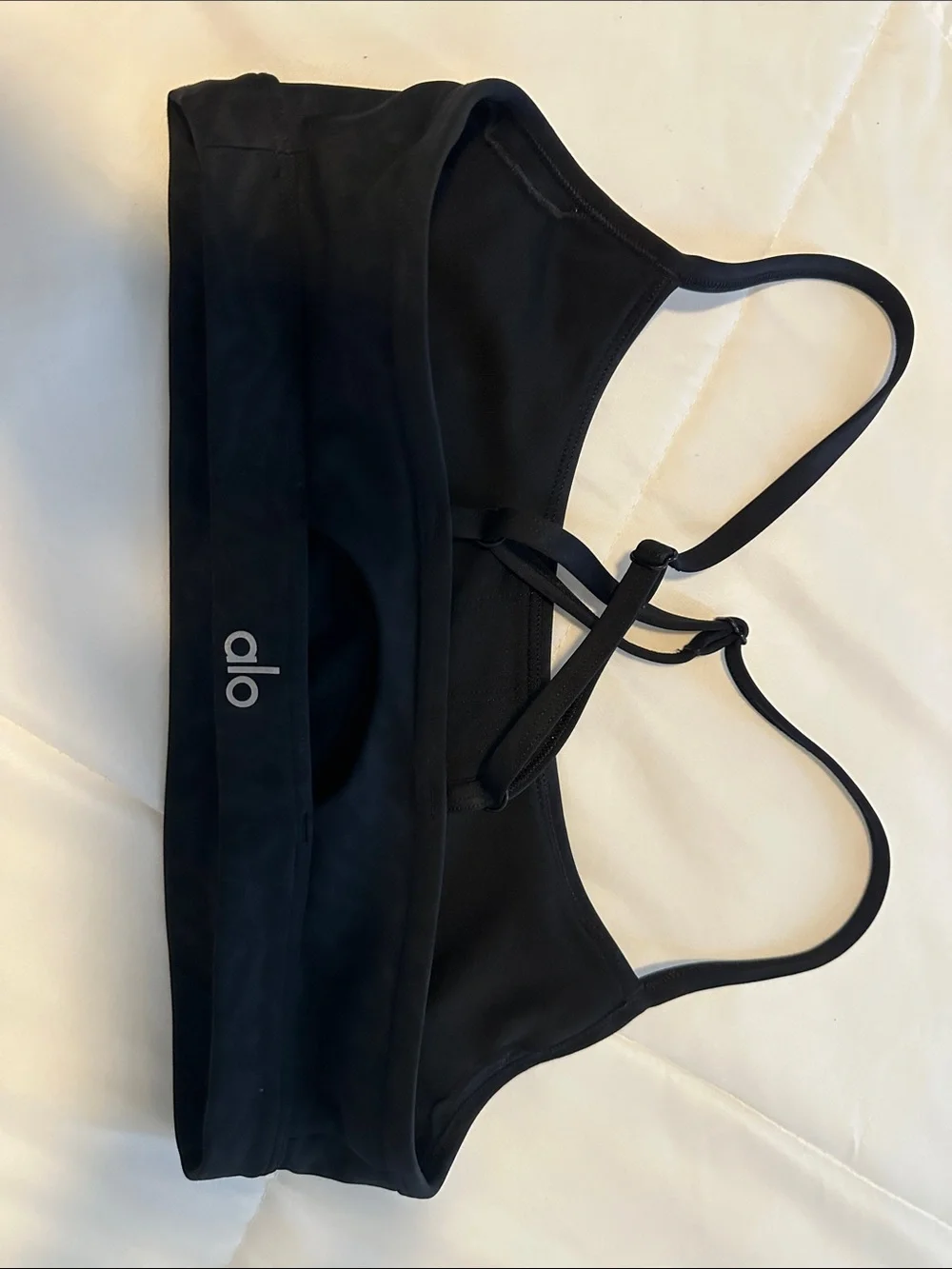 ALO Yoga Black Strappy Logo Sports Bra